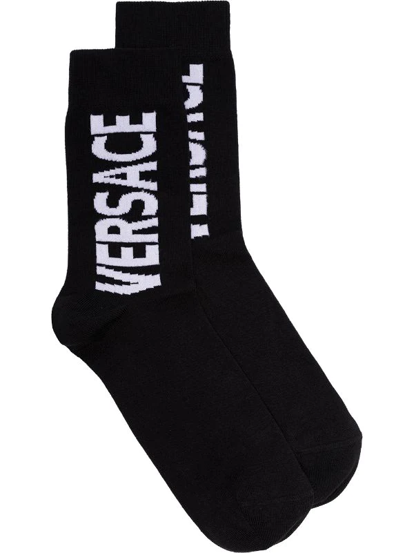 Versace I463 NERO/BIANCO Chaussettes à Logo Intarsia Homme 1 Versace I463 NERO/BIANCO Chaussettes à Logo Intarsia Homme