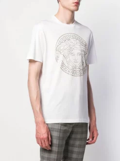 Versace A001 BIANCO T-shirt à Motif Medusa Homme -Pas Cher Versace Boutique 14100016 18610527 600