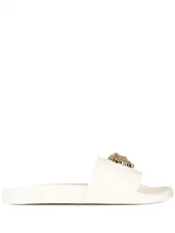 Versace Claquettes à Plaque Logo D01OC WHITE