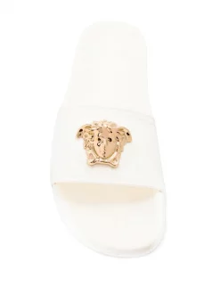 Versace Claquettes à Plaque Logo D01OC WHITE -Pas Cher Versace Boutique 14318273 22411535 600