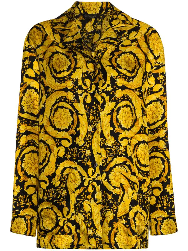 Versace Chemise De Pyjama En Soie à Imprimé Baroque Femme 1 Versace Chemise De Pyjama En Soie à Imprimé Baroque Femme