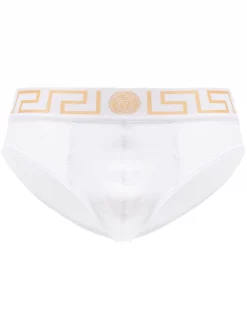 ( Positively Conscious ) Versace A81H BIANCO GRECA ORO Slip En Coton à Bordure Greca Homme