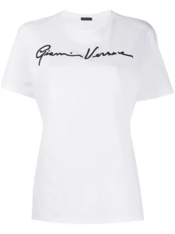 Versace A2048 BIANCO NERO T-shirt à Logo Brodé Femme