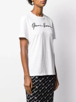 Versace A2048 BIANCO NERO T-shirt à Logo Brodé Femme -Pas Cher Versace Boutique 14640221 22814689 600