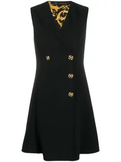 Versace A1008 BLACK Robe Sans Manches à Boutonnière Croisée Femme