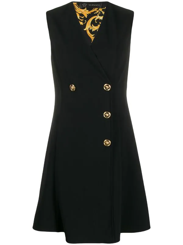 Versace A1008 BLACK Robe Sans Manches à Boutonnière Croisée Femme 1 Versace A1008 BLACK Robe Sans Manches à Boutonnière Croisée Femme