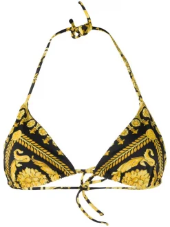 Versace A7900 Yellow Black Haut De Bikini à Imprimé Baroque Femme