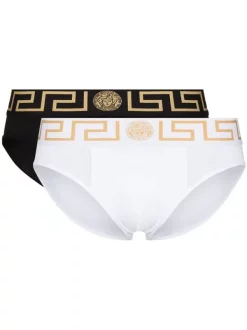 ( Positively Conscious ) Versace Slips à Bande Greca A83K NERO BLANCO NERO ORO