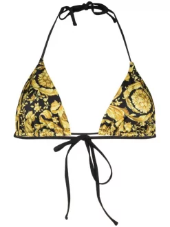 ( Access Edit ) Versace A7900 FDO NERO + STAMPA ORO Haut De Bikini à Imprimé Baroque Femme