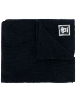 Versace A1384 Blue écharpe Nervurée à Patch Logo Femme