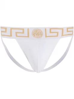 ( Positively Conscious ) Versace Jockstrap à Motif Greca A81H BIANCO GRECA ORO