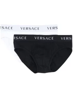 Versace Lot De Deux Slips à Logo A2A4 BKWHT