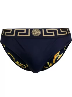 Versace Slip De Bain à Bande Greca A70W BLU ORO