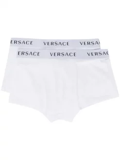 Versace Lot De Deux Slips à Bande Logo A94Z Bianco