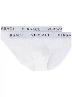 Versace A94Z Bianco Lot De Deux Boxers à Bande Logo Homme
