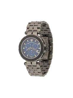 Versace GUNMETAL Montre Chronographe Greca 45 Mm Homme