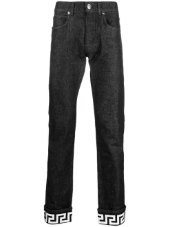 Versace 1D040 Black Jean Droit à Détails Graphiques Homme