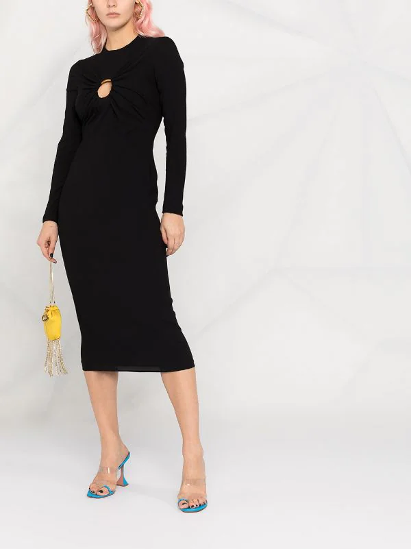 Versace Robe Mi-longue à Détails De Découpes A1008 NERO 2 Versace Robe Mi-longue à Détails De Découpes A1008 NERO – Image 2