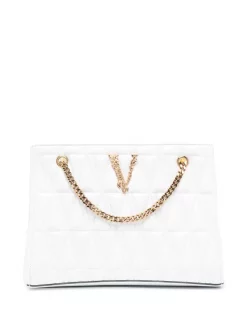 Versace Sac Cabas Matelassé à Plaque Logo 1W00V WHITE