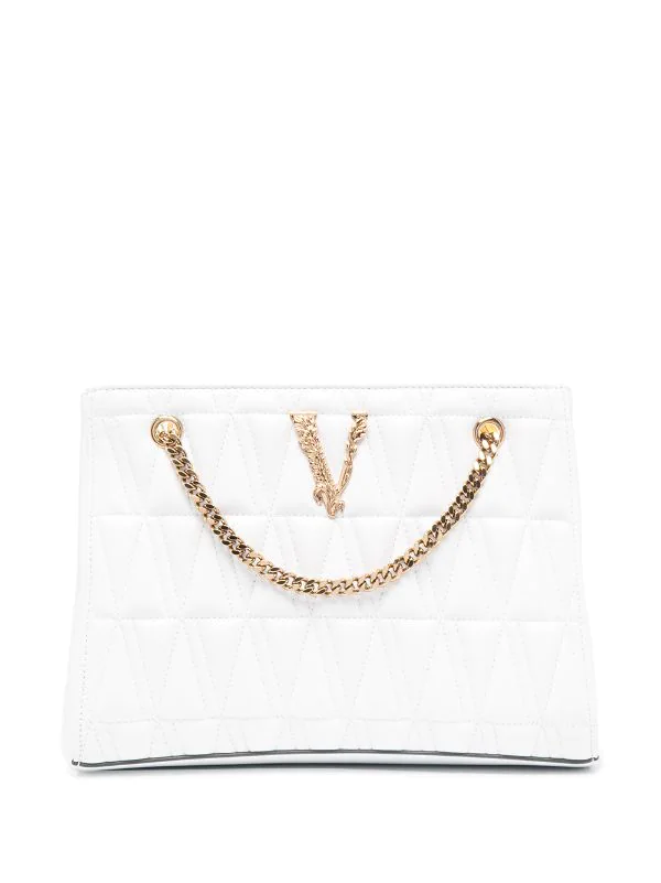 Versace Sac Cabas Matelassé à Plaque Logo 1W00V WHITE 1 Versace Sac Cabas Matelassé à Plaque Logo 1W00V WHITE