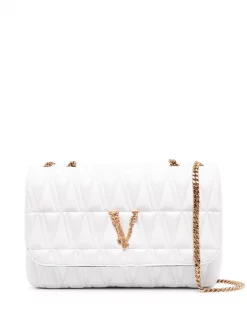 Versace Sac Porté épaule Matelassé à Plaque Logo 1W00V WHITE