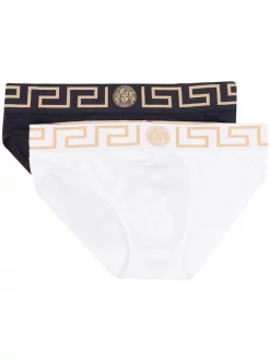 Versace A40I BIANCO/ BLU Lot De Slips à Bande Greca Homme
