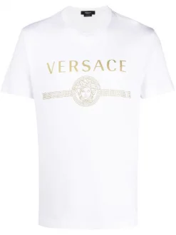 Versace T-shirt à Logo Imprimé A2088 BIANCO/ ORO