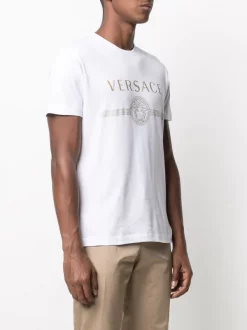 Versace T-shirt à Logo Imprimé A2088 BIANCO/ ORO -Pas Cher Versace Boutique 16120010 30532158 600