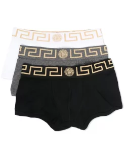 Versace A3278 NERO GRIGIO BIANCO Lots De Trois Boxers à Bordures Greca Homme