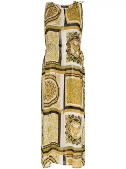Versace Robe En Soie à Motif Greca Femme