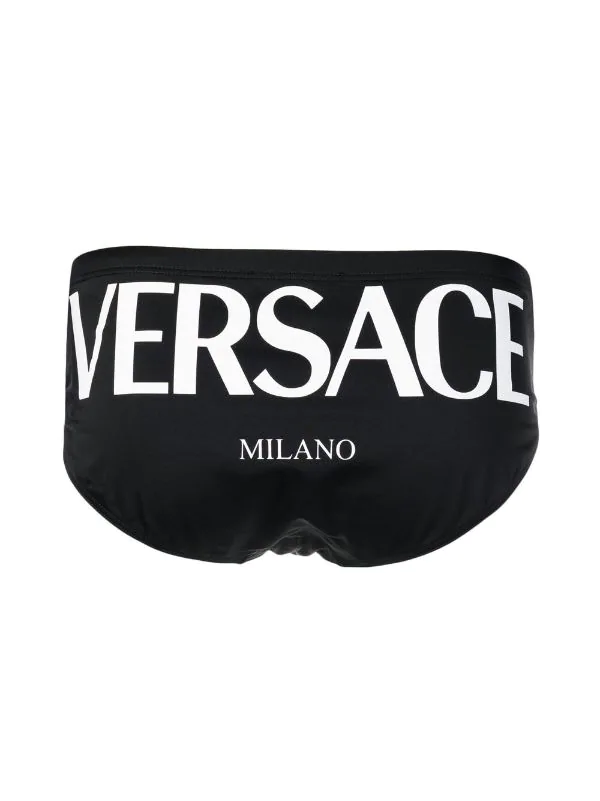 ( Positively Conscious ) Versace 1B000 NERO Slip De Bain à Logo Imprimé Homme 2 ( Positively Conscious ) Versace 1B000 NERO Slip De Bain à Logo Imprimé Homme – Image 2