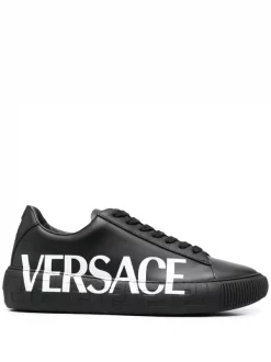 Versace Baskets Greca à Logo Imprimé D4101 NERO +BIANCO