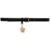 Versace KVO41 NERO ORO VERSACE Ceinture En Cuir à Plaque Medusa Femme