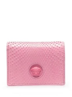 Versace 1P65V BABY PINK Portefeuille En Cuir à Effet Plumes D'autruche Femme