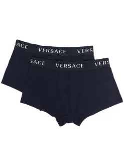 Versace Lot De Deux Slips à Bande Logo A98F BLU NAVY/ BLU NAVY