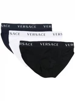 Versace A4345 NERO/ BLU/ BIANCO Lot De Trois Boxers à Logo Homme