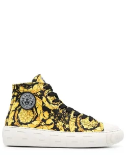Versace Baskets Montantes à Imprimé Baroque 5W08V NERO+ORO-NERO+ORO
