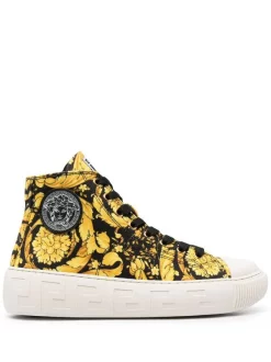 Versace Baskets Montantes à Imprimé Greca Barocco Femme