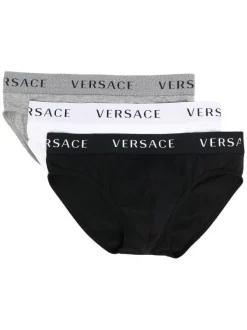 Versace A3278 NERO/ GRIGIO/ BIANCO Lot De Trois Boxers à Taille à Logo Homme