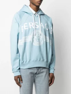 Versace 1V190 LIGHT BLUE Hoodie Medusa à Logo Homme -Pas Cher Versace Boutique 16577650 32547041 600