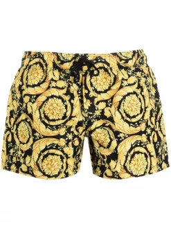 ( Access Edit ) Versace Short De Jogging à Imprimé Baroque A7900 F. DO NERO + STAMPA ORO