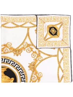 Versace 5W040 WHITE+ BLACK Foulard à Imprimé Medusa Renaissance Femme