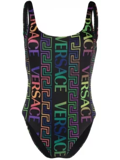 Versace Maillot De Bain à Imprimé Greca 5B020 BLACK+ MULTICOLOR