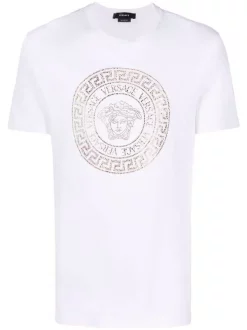 Versace 1W000 OPTICAL WHITE T-shirt Medusa à Ornements De Cristal Homme