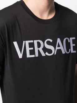 Versace 1B000 BLACK T-shirt à Logo Brodé Homme -Pas Cher Versace Boutique 16805939 33330552 600