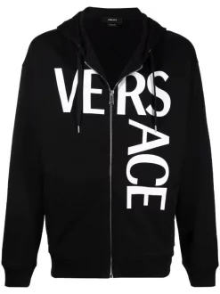 ( Positively Conscious ) Versace Hoodie Zippé à Logo Imprimé Homme