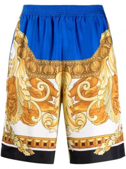 Versace 5U050 ROYAL BLUE + GOLD Bermuda à Motif Baroque Homme