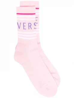 Versace Chaussettes à Logo En Intarsia 6P110 PINK+MUITICOLOR