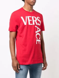 ( Positively Conscious ) Versace 1R230 SCARLET T-shirt Ajusté à Logo Imprimé Homme -Pas Cher Versace Boutique 16806569 33771859 600