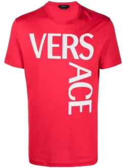 ( Positively Conscious ) Versace 1R230 SCARLET T-shirt Ajusté à Logo Imprimé Homme